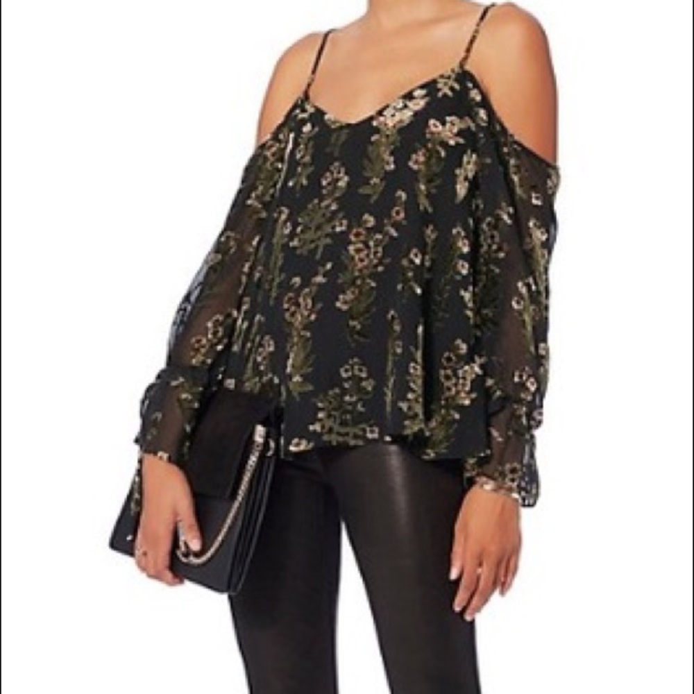 Love Sam Floral Cold Shoulder Blouse - Black and Green